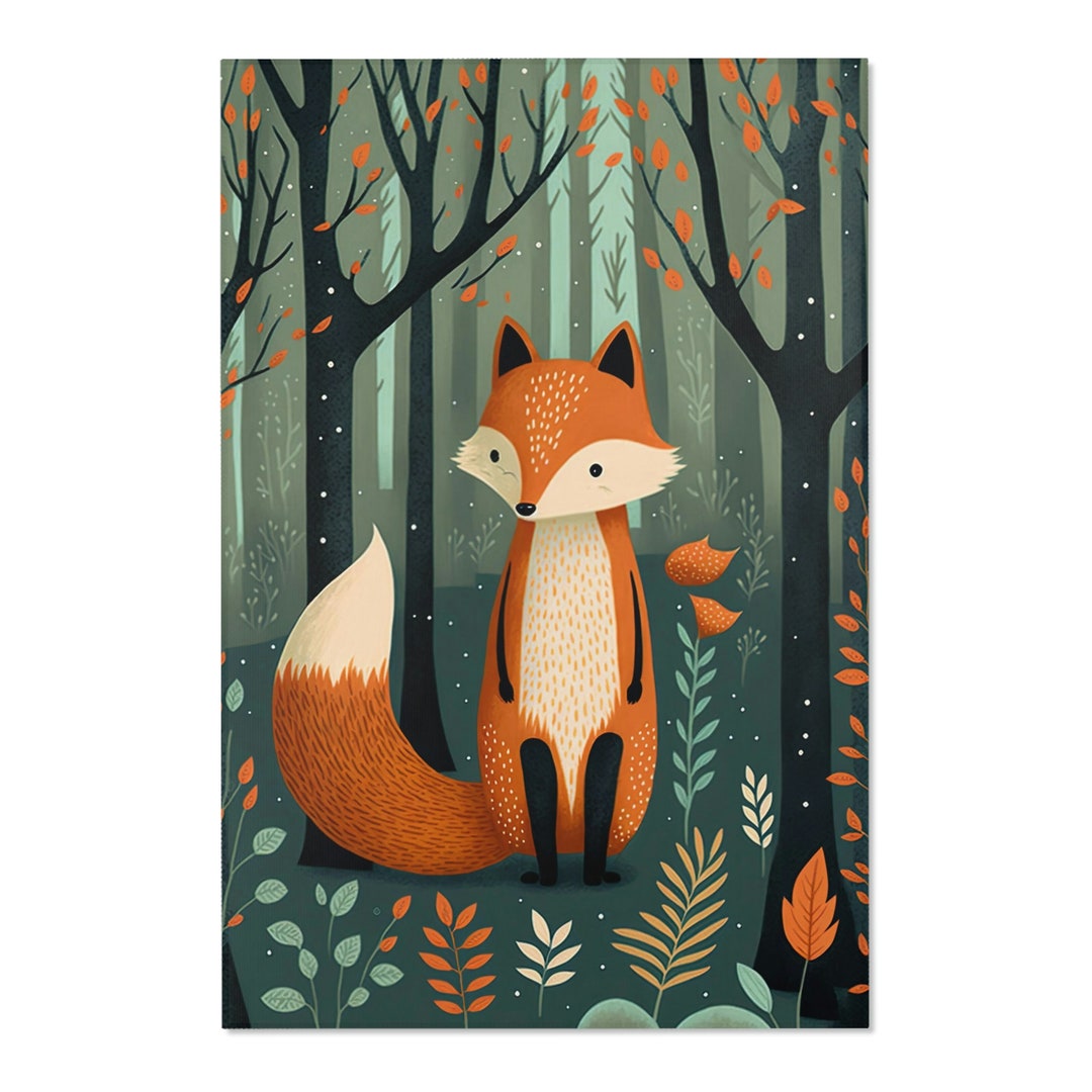Woodland Fox Area Rug Nursery Carpet Mat for Kids Room Etsy