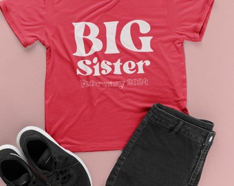 Big Sister Tshirt, personalized date, customized pregnancy reveal shirt