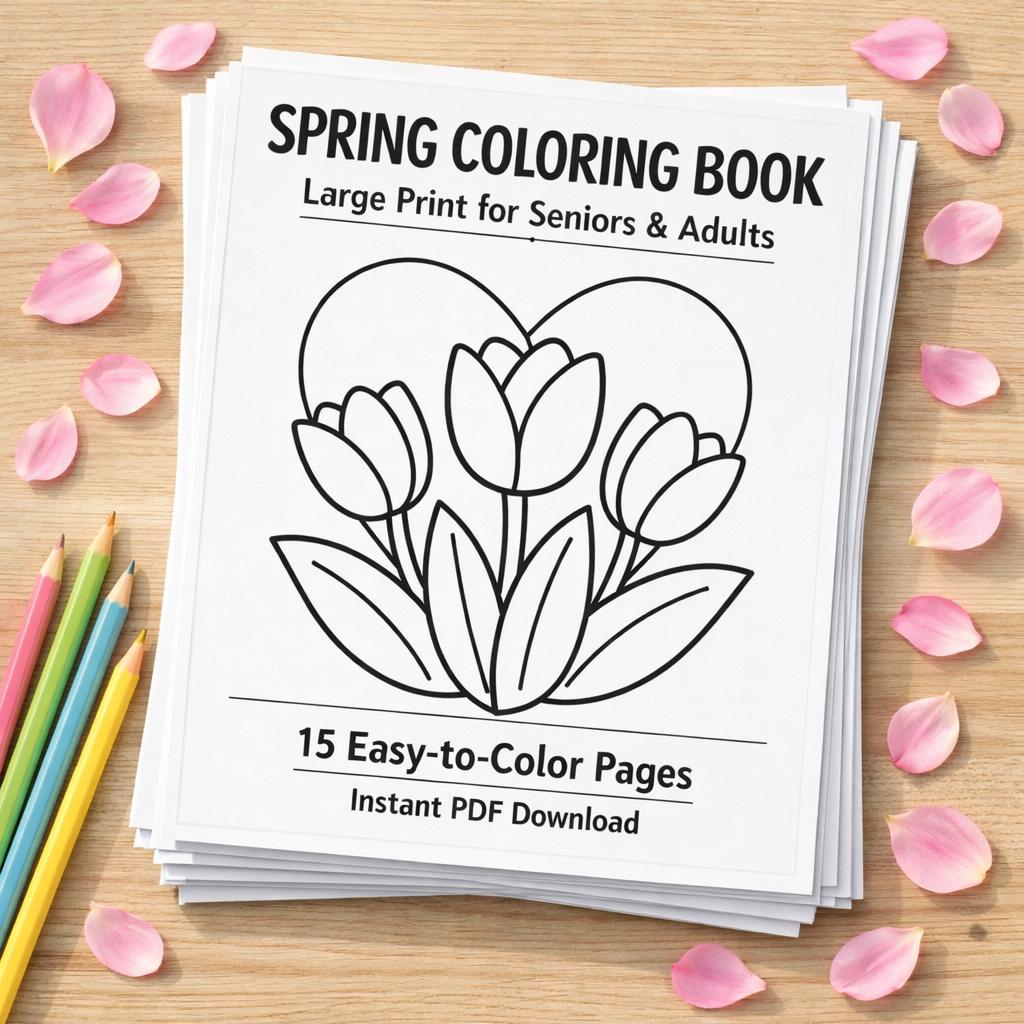 Spring Coloring Book | 15 Large Print Easy Pages (PDF Download) - Etsy