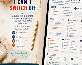 ADHD Evening Reset Worksheet | Overthinking and Mental Clutter Printable | Night Routine Planner