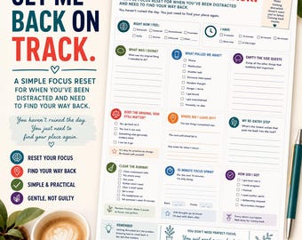 ADHD Focus Reset Worksheet | Distraction, Executive Function Printable (Digital Download)