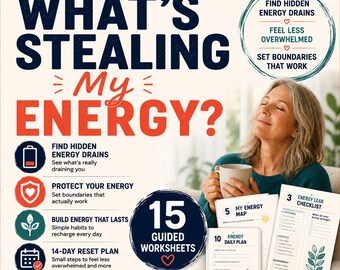 Energy Reset Workbook | 15 Guided Worksheets, Reduce Overwhelm (Digital Download)