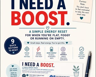 ADHD Energy Reset Worksheet | Low Motivation, Brain Fog Support (PDF Download)