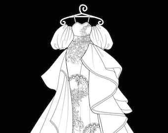 Vintage Dresses Coloring Pages Adult Dress Coloring Pages floral Gowns Boho Fashion Digital Download Coloring Book