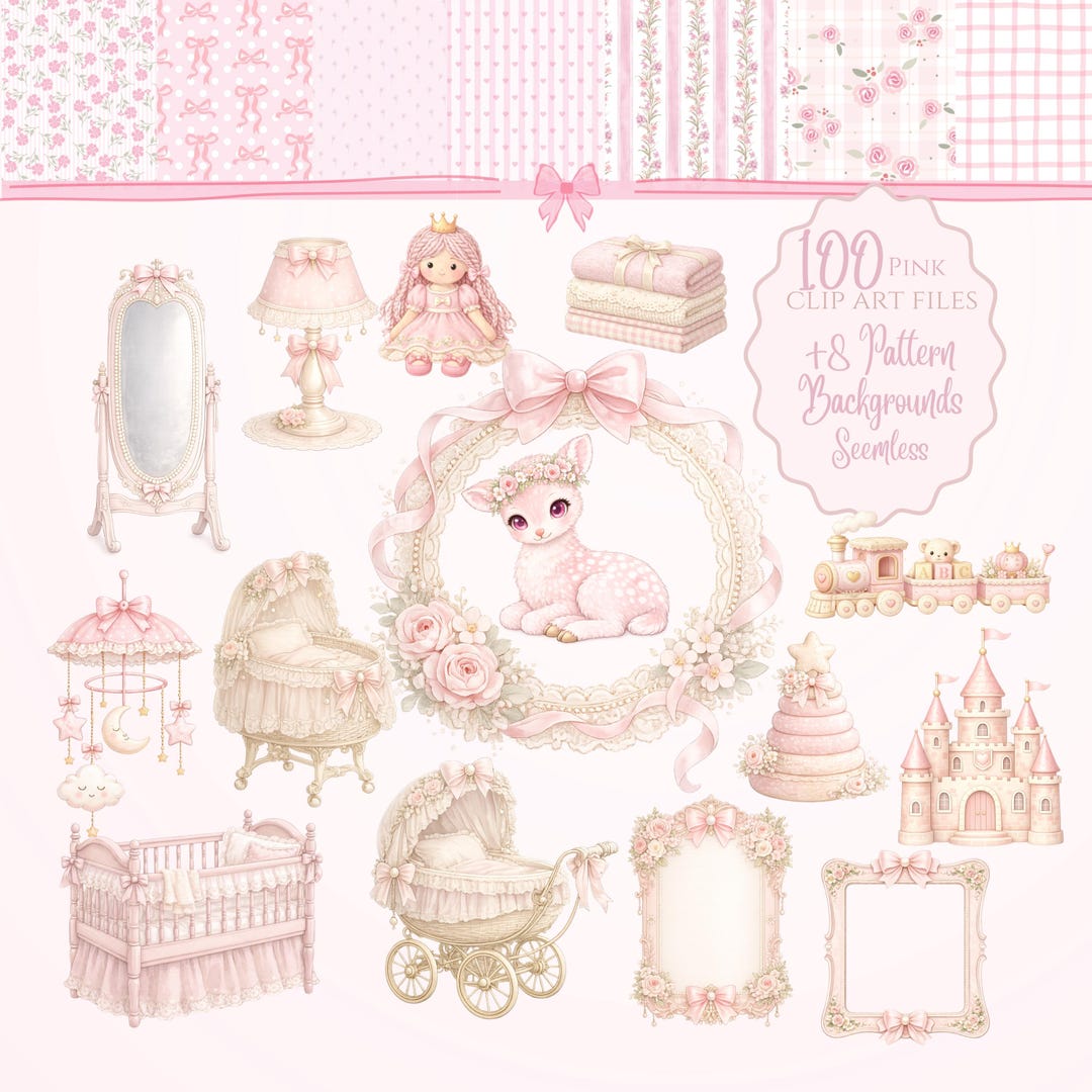 Blush Pink Baby Toys Clipart Bundle Teddy Bear Pink Clipart Baby Girl ...