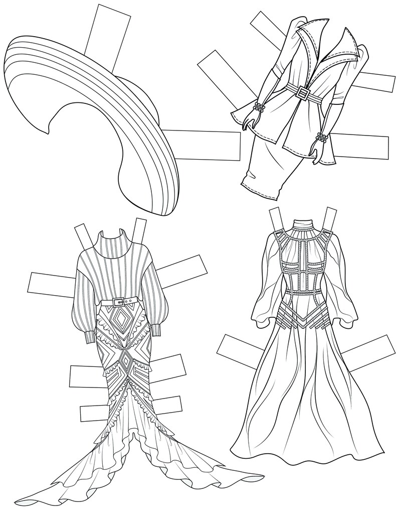Paper Doll Drawing Princess Paper Doll Coloring Paperdoll - Etsy