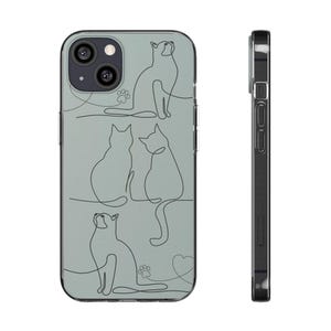 Funda de teléfono minimalista con diseño de gato, estética oscura, con estampado japonés, para iPhone 14 Pro Max, diseño de gato con líneas artísticas.