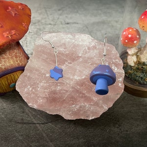 Blue and Purple Mushroom Earrings