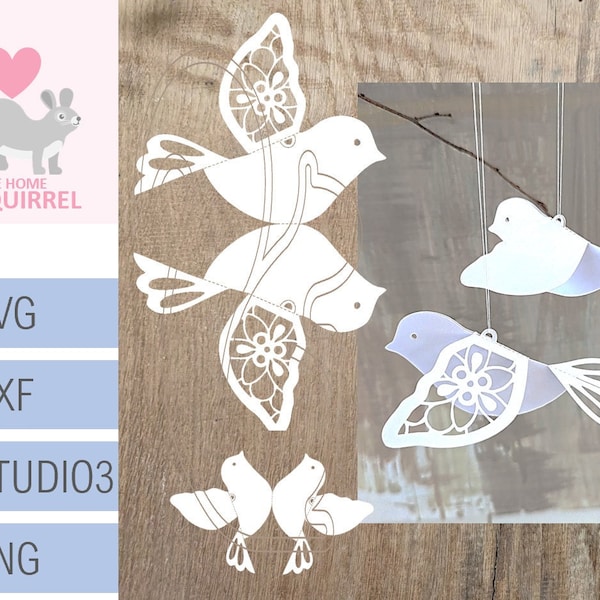 3D Bird Pendant SVG Spring Easter Decoration Plotter File Silhouette cameo Window Papercut Wedding cricut decor floral romantic gift dxf png