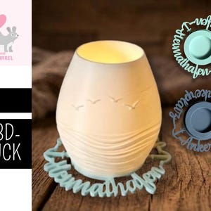 3D Druck Datei STL Windlicht Heimathafen Ankerplatz maritim Meer Küste Möwen Wellen Kerzenglas Teelichthalter Laterne Sommer Deko Geschenk