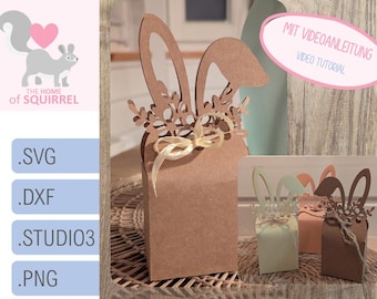 Plotterbestand Paasdoos geschenkdoos Pasen Paasmand cadeau svg geschenkdoos doos doos souvenir konijn bloemen dxf Paashaas