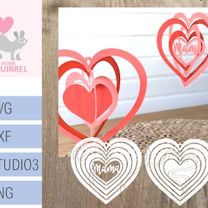 File plotter 3D Cuore Mamma Festa della mamma Ciondolo Papercut SVG Plotter Cricut Cameo Fratello Silhouette Regalo Ciondolo cuore Amore png dxf