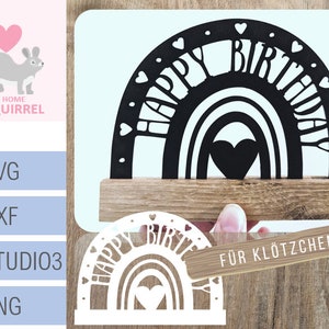 Plotterdatei Laserdatei Klötzchendeko Happy birthday Regenbogen Schriftzug Klötzchen SVG Deko Dekoration Geburtstag Geschenk dxf lasercut