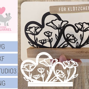 Bloque decoración plotter archivo corazones amor amor SVG bloques regalo de boda Cricut flores souvenir plotter decoración archivo láser