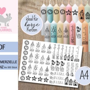 PDF Vorlage Kerzentattoos Frohe Weihnachten Frohes Fest zum ausdrucken für kurze Kerzen Wasserschiebefolie Kerzensticker Advent inkl. Lizenz