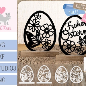 Laserdatei Plotterdatei Klötzchendeko Osterei Schriftzug Frohe Ostern floral Klötzchen Schmetterling Plotter Deko Fensterbild Frühling SVG
