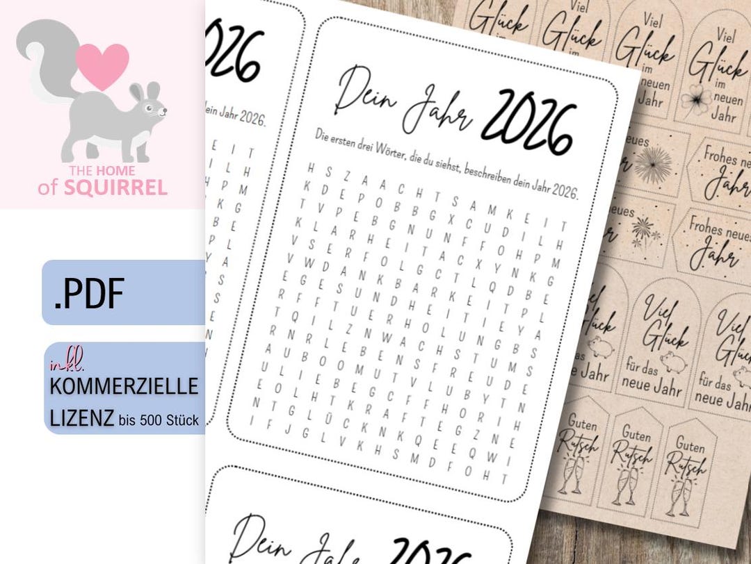 PDF Vorlage inkl. Lizenz Silvester 2026 Buchstabensalat Anhänger zum
