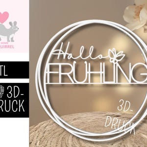 Bague imprimée en 3D (fichier STL) avec inscription « Bonjour Printemps » et motif papillon. Cadeau délicat, souvenir, décoration, anneau de fenêtre, anneau de porte, décoration printanière, couronne.