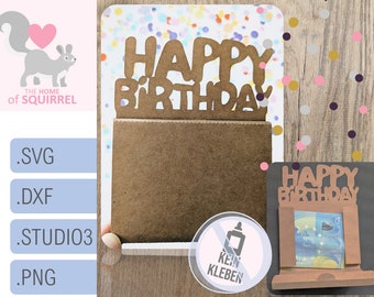 Plotterdatei Geldgeschenk Geburtstag Geschenk svg Umschlag Geschenkbox Schachtel Box Mitbringsel Happy birthday Plotter png Kuvert Gutschein