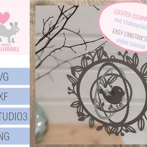 3D Kugel Vogel Plotterdatei Ring Windspiel Frühling Sommer Anhänger SVG Cricut Cameo Silhouette Deko Dekoration Fensterring Fensterdeko dxf