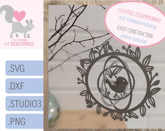 Plotter file Sphere Bird Ring 3D Wind Chime Spring Summer Pendant SVG Cricut Cameo Silhouette Decor Decoration Window Ring Window Decor dxf