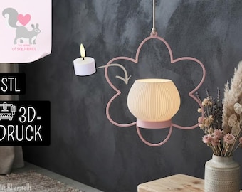 3D printed file STL hanging decoration flower tealight holder lighting outdoor balcony terrace window decoration summer lantern decoration candle glass lamp