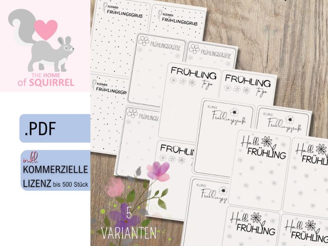 PDF Print Template Including License for Bag Insert "little Spring ...