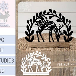 Plotterdatei Laserdatei Rentier floral Weihnachten Klötzchen Plotter File botanisch Weihnachtsdeko Deko Herbst Klötzchendeko skandi SVG dxf