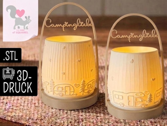 3D Druck Datei STL Campinglaterne Wohnmobil Wohnwagen Windlicht Henkel Camper Campingliebe Kerzenglas Laterne Lampion Sommer Deko Geschenk