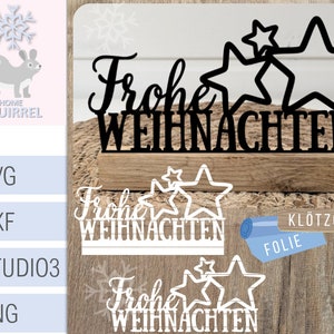 Plotterdatei Laserdatei Schriftzug Frohe Weihnachten Klötzchendeko Aufsteller Klötzchen Weihnachtsdeko Deko Geschenk lasercut dxf SVG Sterne