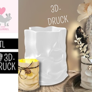 3D Druck STL Datei Vase Paperbag Papiertüte Tüte Tütenvase Papiertütenvase Butterbrottüte verknittert geknittert Packpapier Teelichthalter