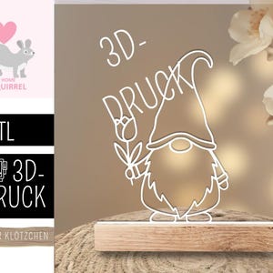 3D Druck STL Datei Wichtel Tulpe Blume Klötzchendeko Gnom Frühlingswichtel Frühlingsgnom Geschenk Frühling Geburtstag Frühlingsdeko Lineart