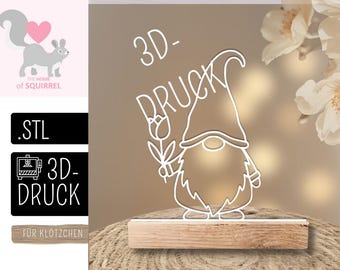 3D Druck STL Datei Wichtel Tulpe Blume Klötzchendeko Gnom Frühlingswichtel Frühlingsgnom Geschenk Frühling Geburtstag Frühlingsdeko Lineart