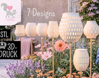 3D printed STL file garden stake set, flower bed stakes, garden torches, lanterns, outdoor candle holders, garden decoration, summer garden lanterns, garden planter decorations