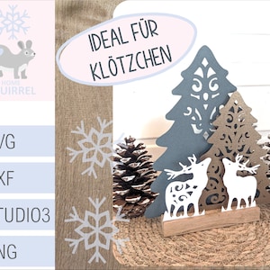 Plotterdatei Weihnachten Winter SVG Klötzchen Papercut Tannenbaum Reh Plotter File Cricut Brother Silhouette Weihnachtsdeko Deko christmas