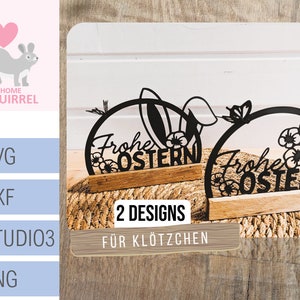 Plotterdatei Klötzchendeko Schriftzug Frohe Ostern floral Klötzchen SVG Blumen Cricut Schmetterling Plotter Deko Dekoration Hase Frühling