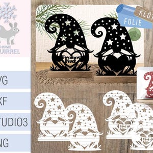 File plotter file laser gnomo cuore felice vacanza nome tag gnomo scritte inserti natalizi blocchi decorazione natalizia taglio laser SVG