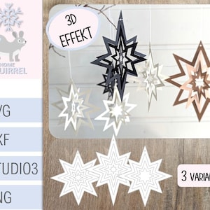 File plotter Stelle 3D Ciondolo stella di carta Decorazione dell'albero di Natale SVG File di taglio di decorazioni natalizie invernali Decorazioni natalizie Decorazioni natalizie invernali