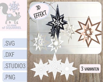 Plotter file 3D stars paper star pendant Christmas tree decoration svg Christmas winter decoration cutting file Christmas decoration Christmas winter decoration
