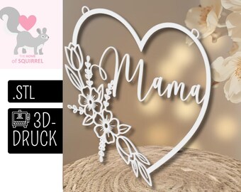 3D printed STL file heart, mother, Mother's Day, floral decoration ring, gift, souvenir, floral wreath pendant, Mother's Day present