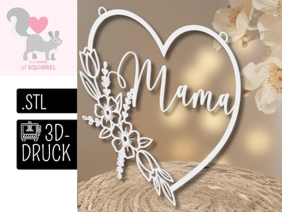 3D Printed STL File Heart, Mother, Mother's Day, Floral Decoration