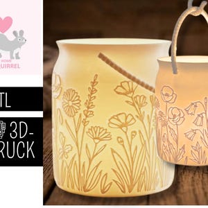 3D print file STL, flower meadow lantern, filigree handle, floral relief, candle holder, tealight holder, lantern, vase, spring decoration, gift