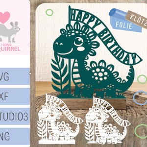 Plotterdatei Laserdatei Klötzchendeko Dino Happy Birthday Geburtstagsshirt Deko Kindergeburtstag Klötzchen SVG Cricut Dekoration Geschenk