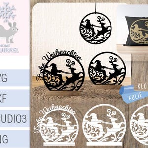 Plotter fichier laser fichier anneau Père Noël traîneau rennes SVG blocs de Noël Cricut décoration de Noël couronne décoration stand dxf