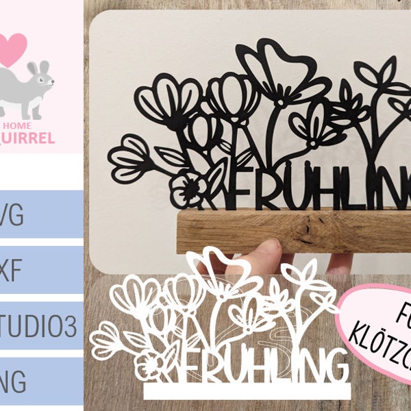 Plotterdatei Klötzchendeko Schriftzug Frühling floral Ostern SVG Klötzchen Blumen flower Cricut Blumenwiese Plotter Deko Dekoration Frühjahr