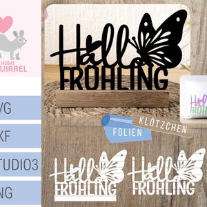 Plotterdatei Laserdatei Schriftzug Hallo Frühling Schmetterling Herz Klötzchendeko Ostern SVG Klötzchen Blumen Cricut  Deko Dekoration dxf