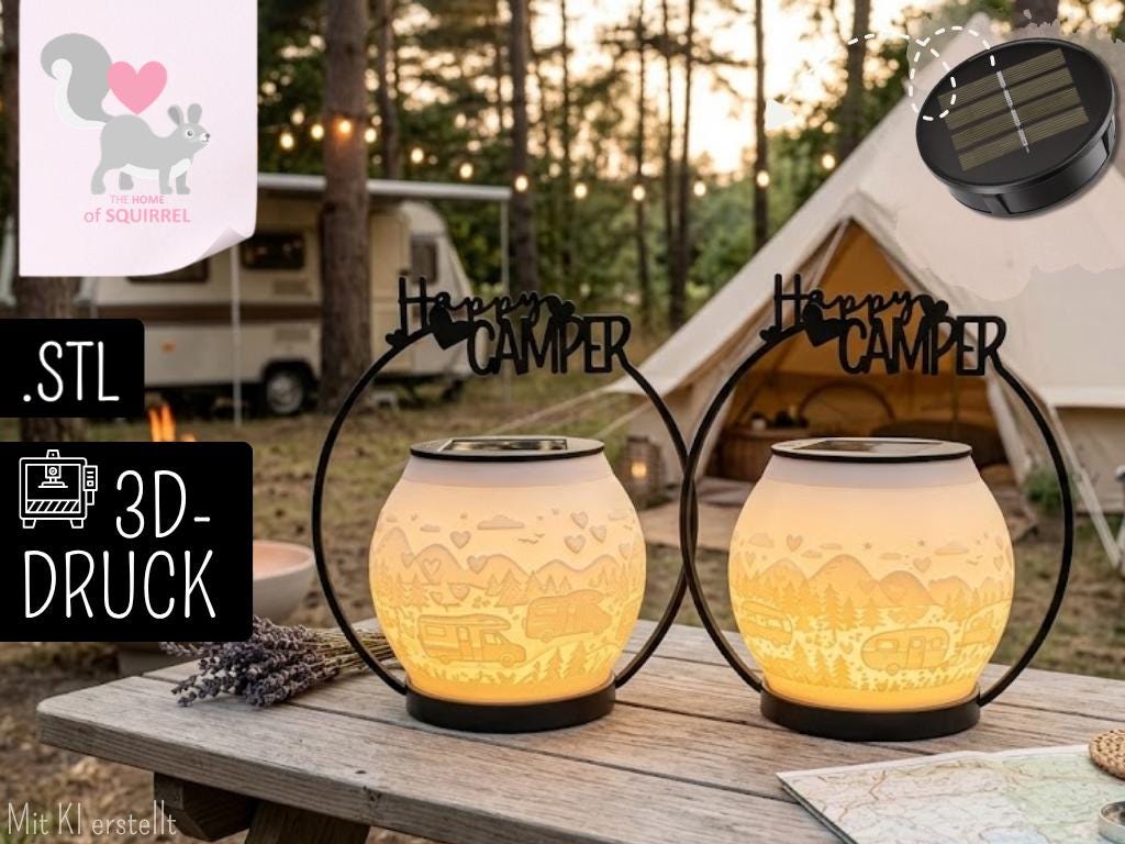 3D Print File STL Camping Lantern Solar Insert Happy Camper