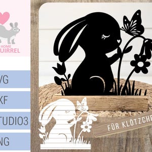 Plotterdatei Laserdatei niedlicher Osterhase Hase Blume Schmetterling Klötzchen Frühlingsdeko Frühling Klötzchendeko Ostern Osterdeko SVG