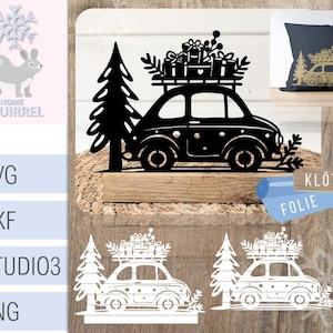 Plotterdatei Laserdatei niedliches Auto mit Geschenken auf Dach Weihnachten Weihnachtsdeko Deko christmas Klötzchendeko Einschieber SVG dxf