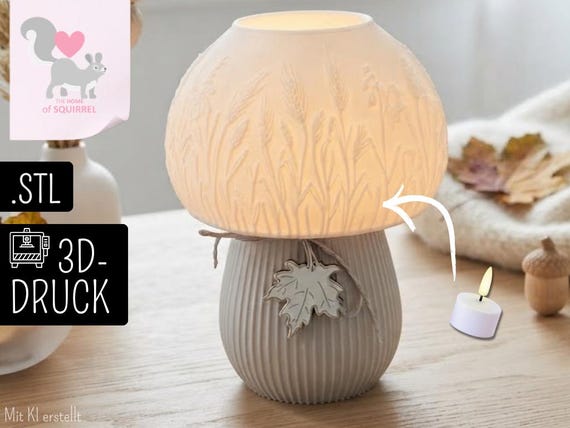 3D Druck Datei STL Dekoleuchte Pilz Gräser Herbst Windlicht Teelichthalter Laterne Deko Herbstdeko Beleuchtung Lampe skandi schlicht elegant